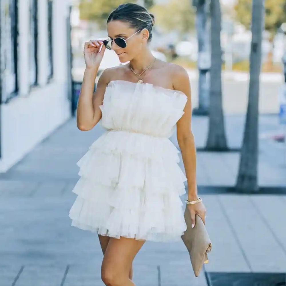 VICI DOLLS LILLE STRAPLESS TULLE MINI DRESS - CREAM NWT